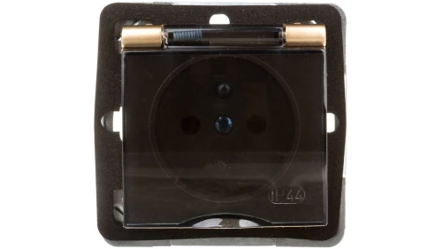 IMPRESJA Gniazdo bryzgoszczelne z/u IP44 klapka przezroczysta złoty metalik GPH-1YZ/m/28/d