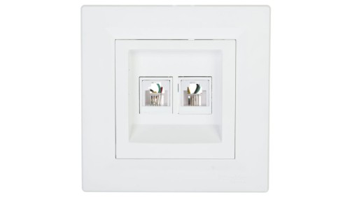 Gniazdo telefoniczne Asfora podwójne 2xRJ11 białe z ramką EPH4200121