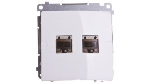 Simon Basic Gniazdo komputerowe podwójne 2xRJ45 kat.6 ekranowane z przesłoną białe BM62E.01/11