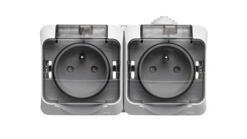 Cedar Plus Gniazdo hermetyczne podwójne z/u 16A IP44 szare WDE000624