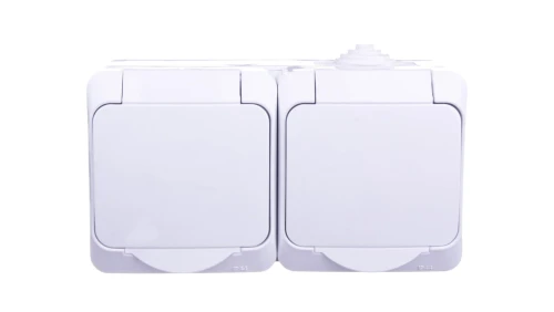 Cedar Plus Gniazdo hermetyczne podwójne z/u z klapką i przesłonami 16A IP44 białe WDE000522