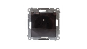 Simon 54 Gniazdo bryzgoszczelne z/u IP44 z przesłoną torów z klapką brąz mat DGZ1BZ.01/46A