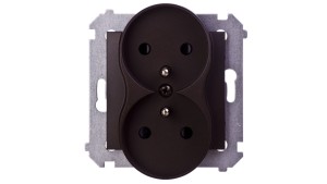 Simon 54 Gniazdo podwójne z/u 16A IP20 z przesłoną torów brąz mat DGZ2MZ.01/46