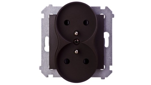 Simon 54 Gniazdo podwójne z/u 16A IP20 z przesłoną torów brąz mat DGZ2MZ.01/46