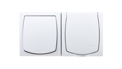 MADERA Łącznik hermetyczny pojedynczy + gniazdo hermetyczne pojedyncze z/u z klapką biały ZH-NŁ1G/00/w