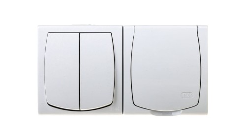 MADERA Łącznik hermetyczny świecznikowy + gniazdo hermetyczne pojedyncze z/u z klapką biały ZH-NŁ2G/00/w