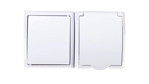 FALA Łącznik hermetyczny pojedynczy + gniazdo z/u z klapką białe ZH-Ł1G/00/w