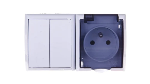 FALA Łącznik hermetyczny świecznikowy + gniazdo z/u z klapką przezroczystą biały ZH-Ł2G/00/d