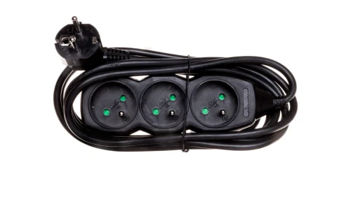 Przedłużacz 3-gniazda z/u 3m /H05VV-F 3G1/ czarny PC0313
