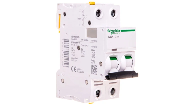 Wyłącznik nadprądowy 2P D 2A 6kA AC iC60N-D2-2 A9F05202