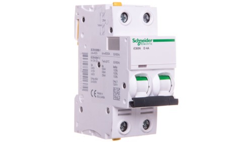 Wyłącznik nadprądowy 2P D 4A 6kA AC iC60N-D4-2 A9F05204