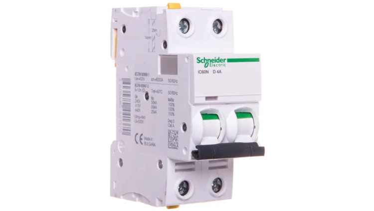 Wyłącznik nadprądowy 2P D 4A 6kA AC iC60N-D4-2 A9F05204