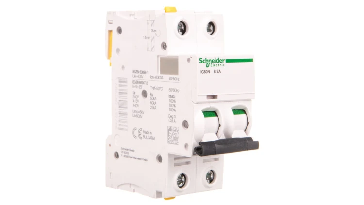Wyłącznik nadprądowy 2P B 2A 6kA AC iC60N-B2-2 A9F03202