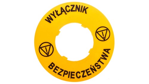 Tabliczka opisowa żółta okrągła fi60 wyłacznik bezpieczeństwa LPXAU122