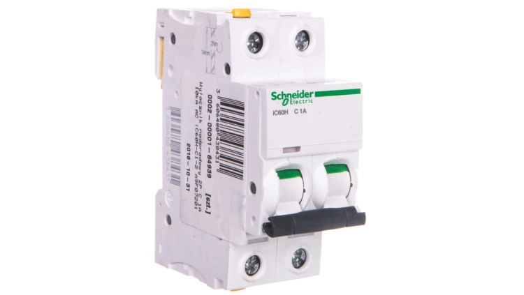 Wyłącznik nadprądowy 2P C 1A 10kA AC iC60H-C1-2 A9F07201