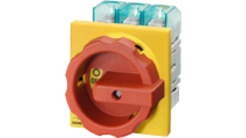 Rozłącznik główny/awaryjny 3P 63A 22kW AC23A 400V montaż tablicowy pokrętło żółto-czerwone 4 otwory 3LD2504-0TK53