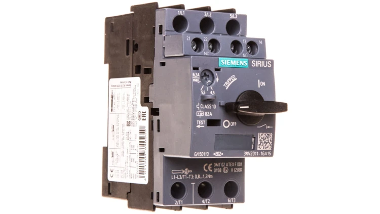 Wyłącznik silnikowy 3P 2,2kW 4-6,3A 1Z 1R S00 3RV2011-1GA15