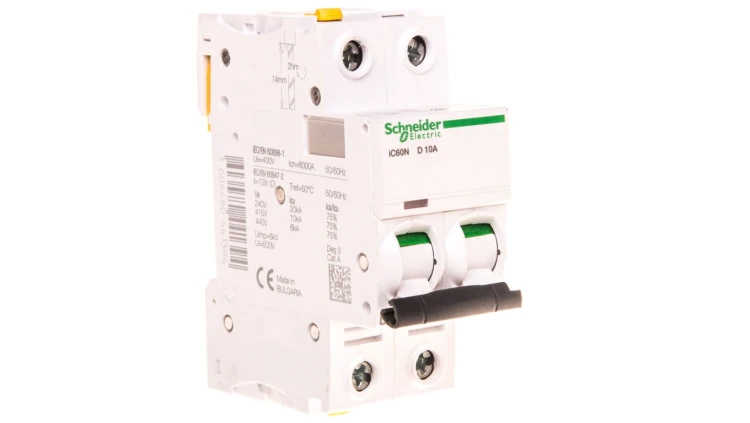 Wyłącznik nadprądowy 2P D 10A 6kA AC iC60N-D10-2 A9F05210