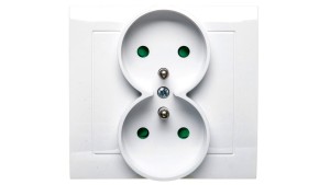 KIER Gniazdo podwójne z/u z przesłonami białe GP-2WZP/00