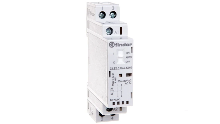 Stycznik modułowy 2Z 25A 24V AC/DC funkcja Auto-On-Off wskaźnik zadziałaniua + LED 17,5mm 22.32.0.024.4340