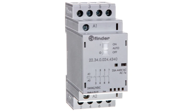 Stycznik modułowy 4Z 25A 24V AC/DC funkcja Auto-On-Off, wskaźnik zadziałania + LED, 35mm 22.34.0.024.4340