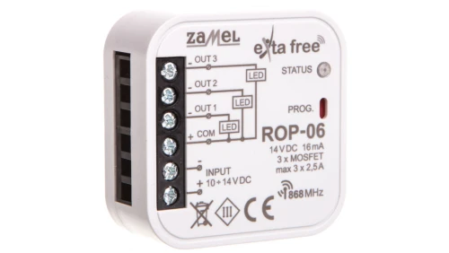 Radiowy odbiornik dopuszkowy 3-kanałowy zasilanie 10-24 VDC ROP-06 EXF10000092