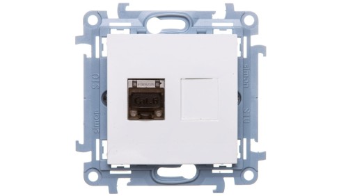 Simon 10 Gniazdo komputerowe pojedyncze RJ45 kat.6 ekranowane biały C61E.01/11