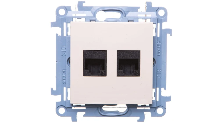 Simon 10 Gniazdo komputerowe podwójne RJ45 kat.6 kremowe C62.01/41
