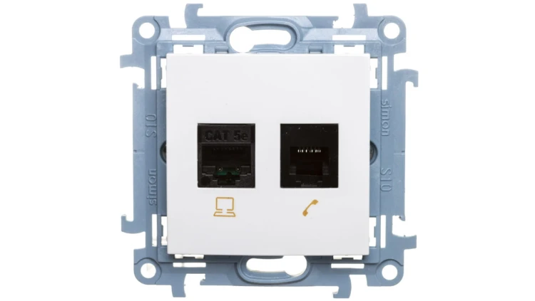 Simon 10 Gniazdo teleinformatyczne RJ45+RJ12 kat.5e białe C5T.01/11
