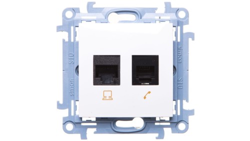 Simon 10 Gniazdo RJ45 kat 6 + gniazdo telefoniczne RJ12 białe C6T.01/11