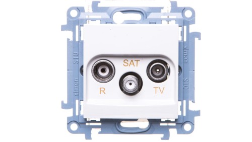 Simon 10 Gniazdo antenowe R-TV-SAT przelotowe białe IP20 CASP.01/11