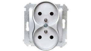 Simon 54 Nature Gniazdo podwójne z/u 16A 250V z przesłonami do ramek srebrne DGZ2MZN.01/43