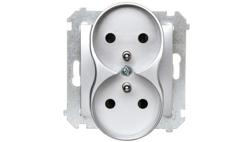 Simon 54 Nature Gniazdo podwójne z/u 16A 250V z przesłonami do ramek srebrne DGZ2MZN.01/43
