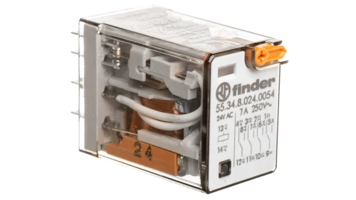 Przekaźnik przemysłowy 4P 7A 24V AC przycisk testujący mechaniczny wskaźnik zadziałania AgNi 55.34.8.024.0054