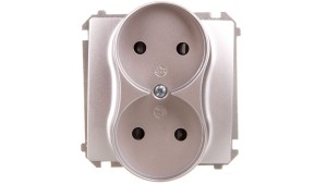 Simon Basic Gniazdo wtyczkowe podwójne bez uziemienia z przesłonami torów 16A 250V srebrny mat BMG2Mz.01/43