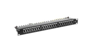 Patch panel kompletny 19 cali 24x RJ45 S/FTP kat. 6 1U z tacką czarny (RAL 9005) DN-91624S-EC
