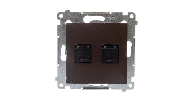 Simon 54 Gniazdo komputerowe podwójne 2xRJ45 kat.6 z przesłoną brąz mat D62.01/46