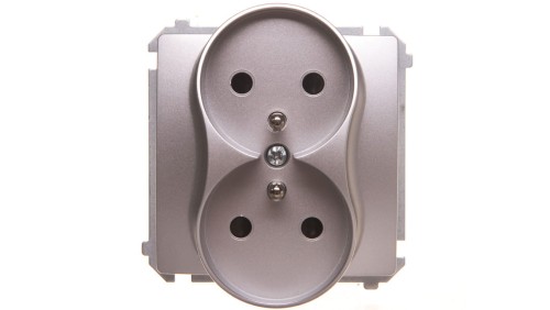 Simon Basic Gniazdo podwójne z/u z przesłonami srebrny mat BMGZ2Mz.01/43