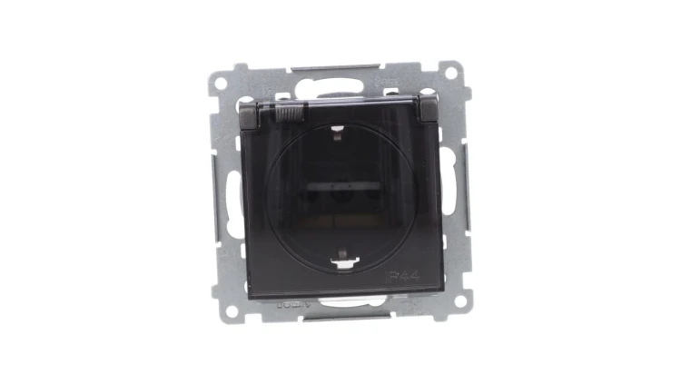 Simon 54 Gniazdo Schuko do wersji IP44 z przesłonami z uszczelką klapka transparentna antracyt DGSZ1BZ.01/48A