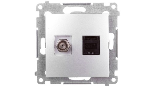 Simon 54 Gniazdo antenowe i komputerowe typu F i RJ45 kat.6 srebrny mat DASFRJ45.01/43