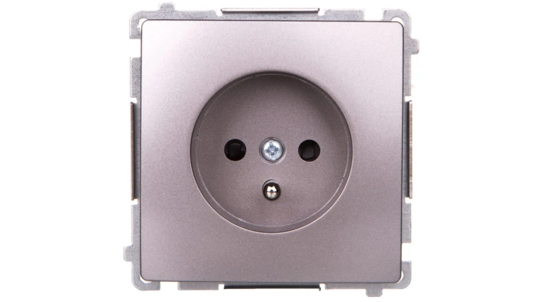 Simon Basic Gniazdo pojedyncze z/u z przesłonami stal inox BMGZ1Z.01/21