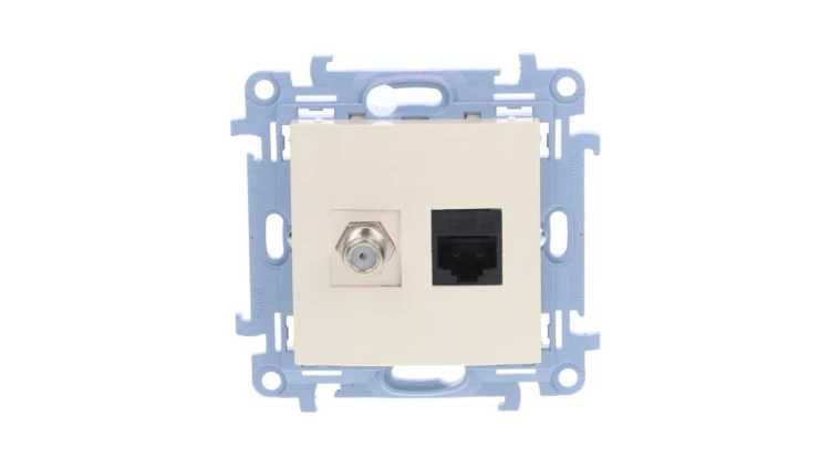Simon 10 Gniazdo antenowe + komputerowe typu F + RJ45 kat.5e krem CASFRJ455.01/41