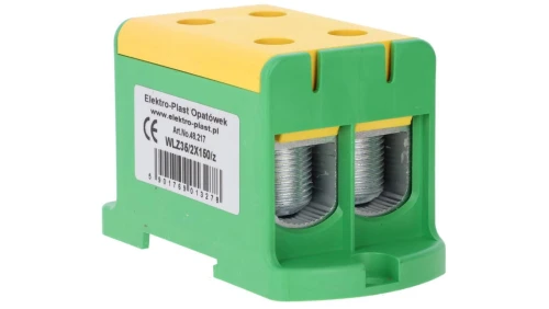 Blok rozdzielczy-odgałęźny 2x1-biegun AL/CU 35-150mm2 żółto-zielony montaż płaski i na szynę TH WLZ35/2x150/z 48.217