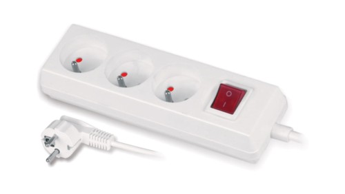 Gniazdo przenośne trzykrotne 16A 2P+Z 250V z wyłącznikiem białe GN-370WS