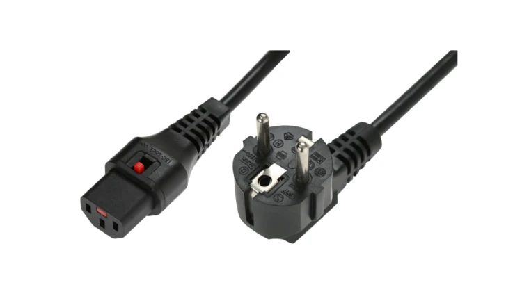 Kabel połączeniowy zasilający 3x1 Schuko kątowy/IEC C13 prosty M/Ż czarny IEC-EL182S /2m/