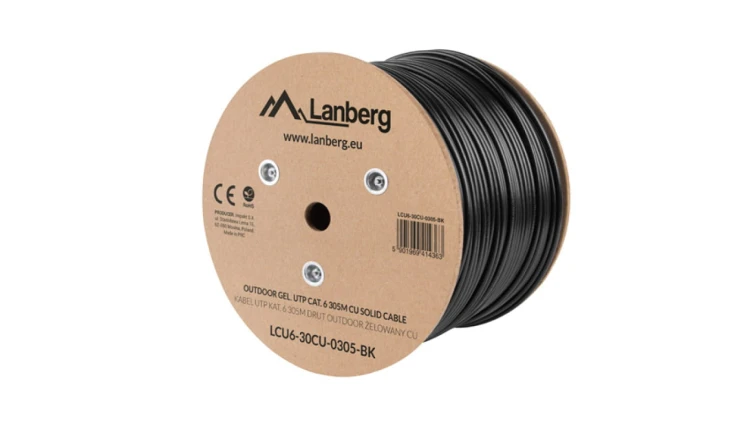 Kabel teleinformatyczny zewnętrzny U/UTP kat.6 4x2xAWG23 CU outdoor żelowany LCU6-30CU-0305-BK /305m/