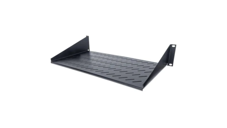 Półka 2U 250mm rack 19, 2 pkt mocowania, perforowana czarna