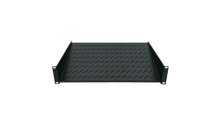 Półka 1U 150mm rack 19, 2 pkt mocowania, perforowana, czarna