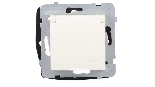 ARIA Gniazdo bryzgoszczelne z/u IP44 wieczko kolor ecru GPH-1UZ/m/27/w