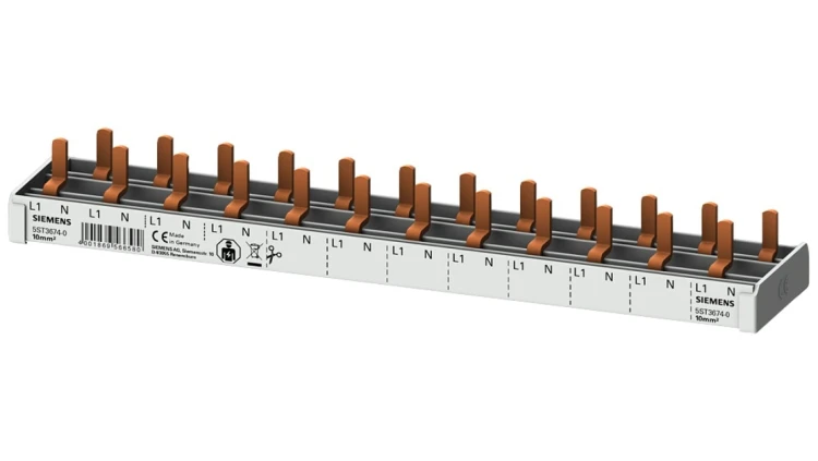 Szyna łączeniowa 1P+N 10mm2 sztyftowa 12 modułowa dla Wyłączników 1P+N wąskich (5SV1 5SV6 5SL60) pełna izolacja 5ST3674-0